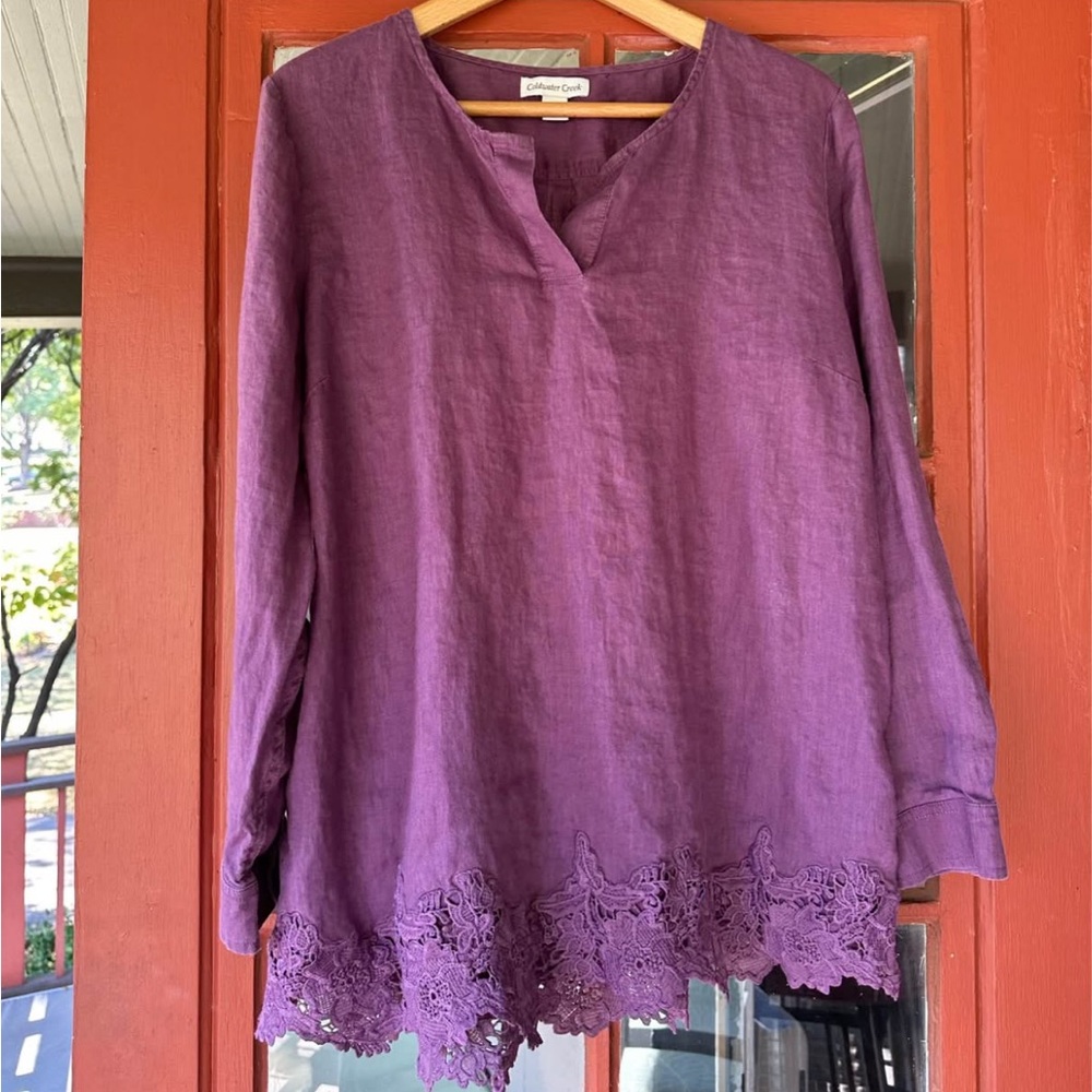 Coldwater Creek Plum Linen Tunic with Lace Hem Size Large